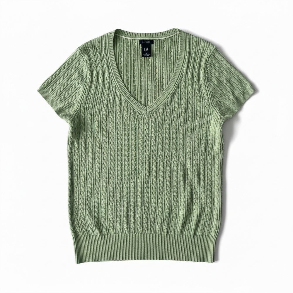 Light Green V-Neck Ribbed Knit Sweater - Picture 4 of 4